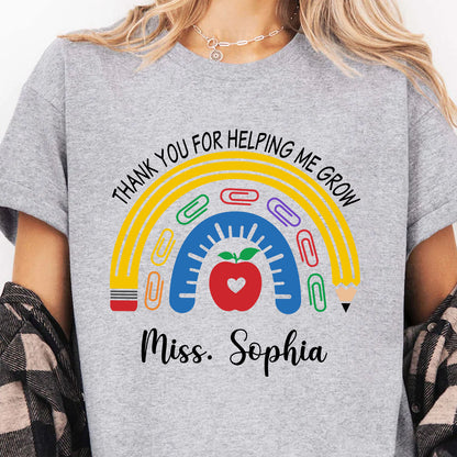 Personalized Thank You for Helping Me Grow Shirt, Custom Teacher Appreciation Tee, Back to School Teacher Gift 685498