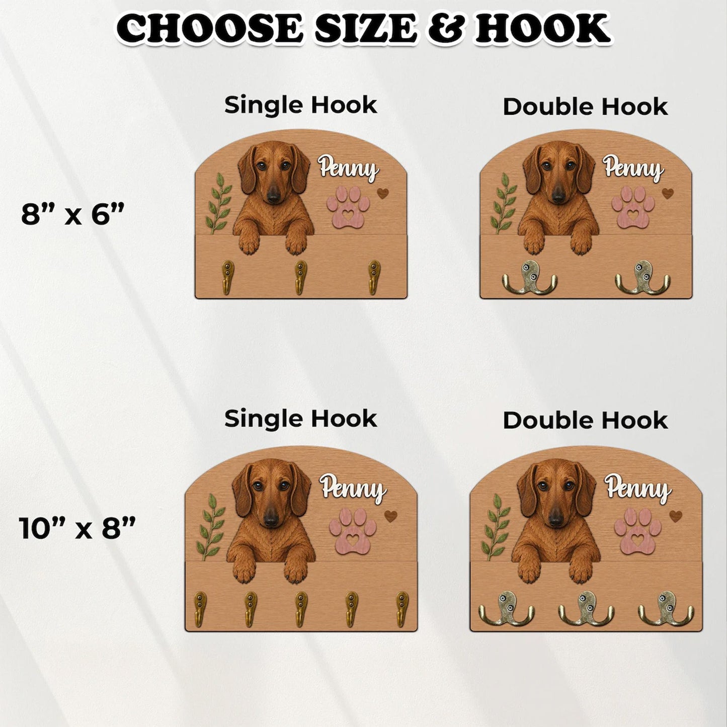 Personalized Pet Wooden Key Holder, Custom Dog Cat Name Sign, Pet Leash Hook Wall Rack, Dog Lover Gift 686034 WFD