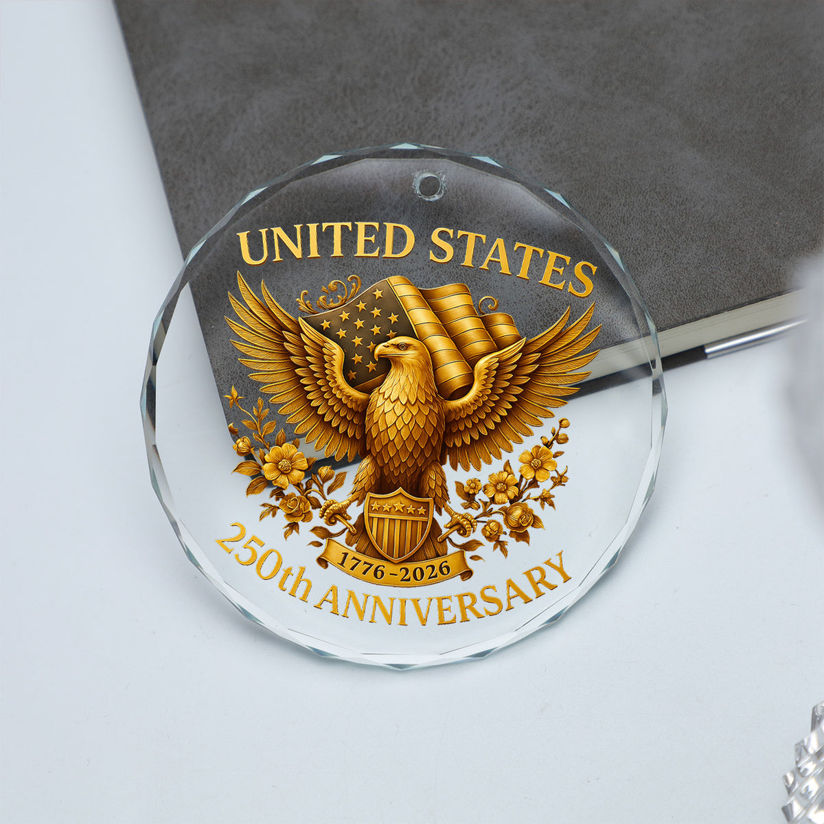 United States 250 Years Anniversary Glass Ornament | Patriotic 4th of July 1776–2026 Christmas Ornament 683407