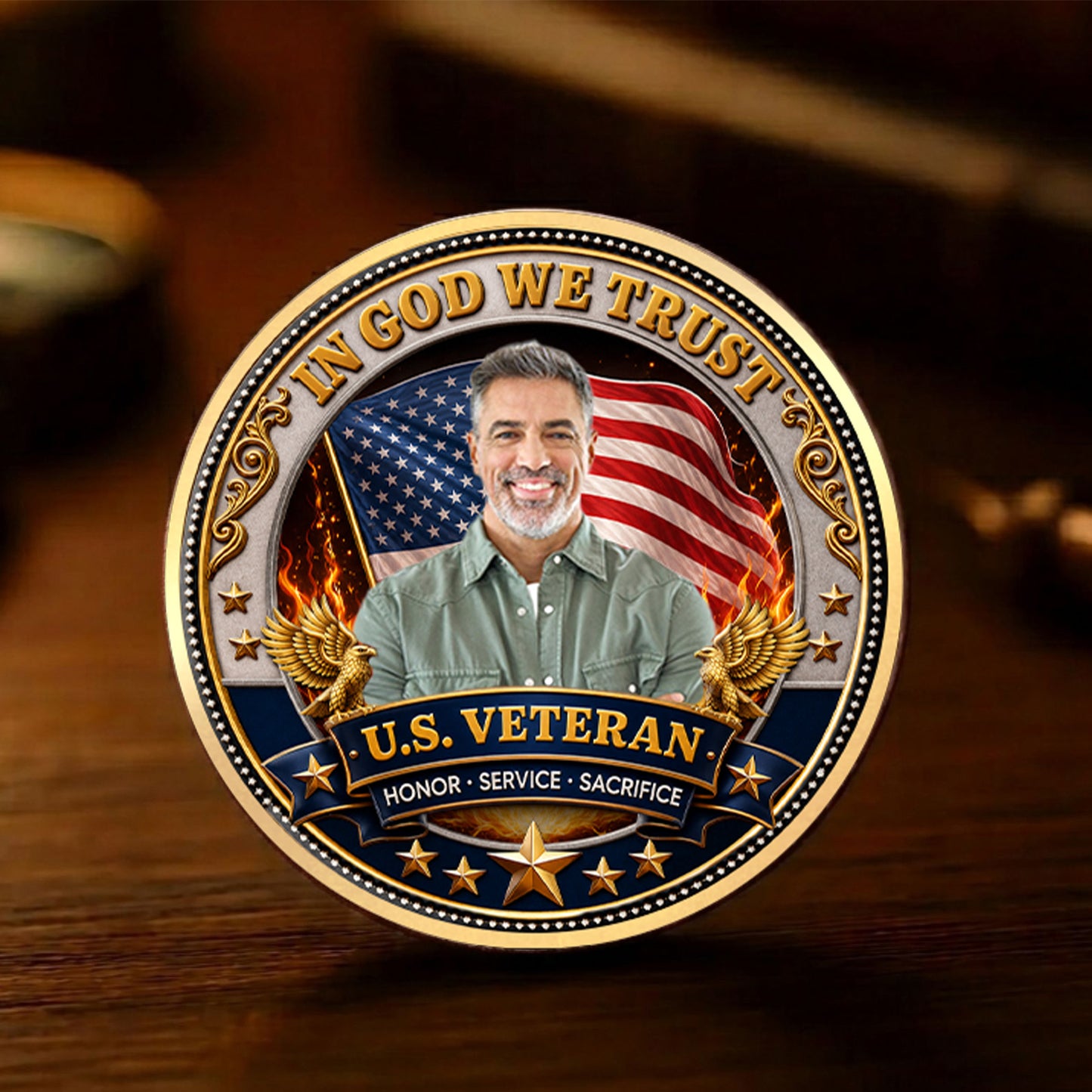 Custom Photo Veteran 250 Years Commemorative Coin, Personalized Patriotic USA Challenge Coin Gift 685018