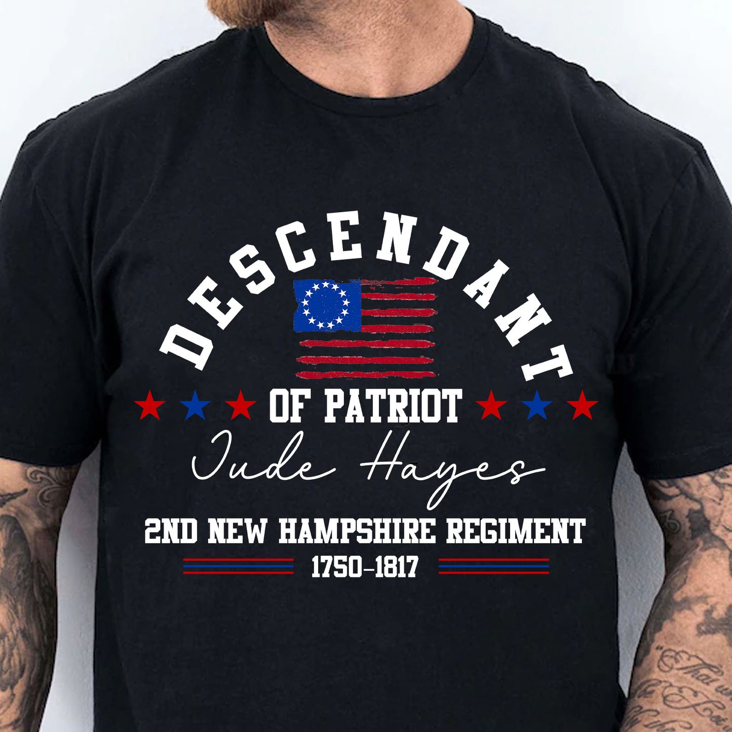 Custom Name Descendant of a Patriot Shirt | Personalized DAR SAR Tee | American Revolution Heritage T-Shirt 684419