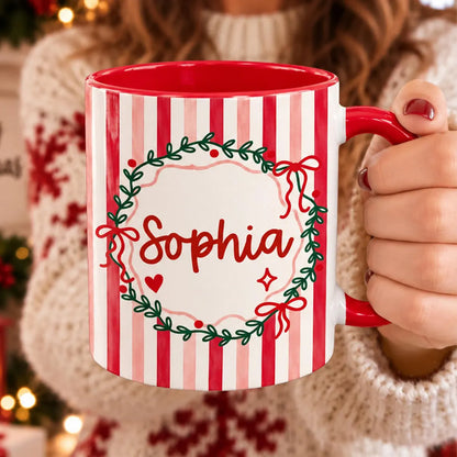 Personalized Christmas Coffee Mug, Custom Name Ceramic Mug, Red & Green Striped Christmas Cup 686808 WFD