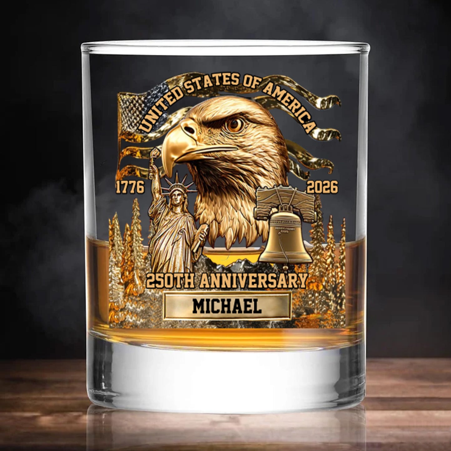 Custom Name 250 Years Anniversary 1776–2026 Whiskey Glass | Patriotic 4th of July Whiskey Glass 683762