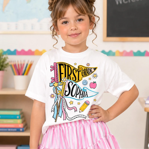 Personalized Back to School Kids Shirt, Custom Any Grade Pennant Tee, First Day of School Toddler Shirt 685492 WFD