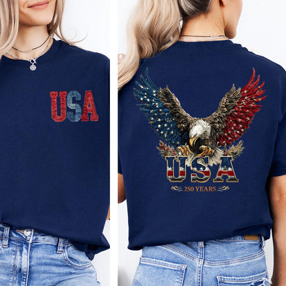 USA 250 Years Patriotic Dark Shirt | Eagle 4th of July Independence Day Pocket & Back Shirt 684511