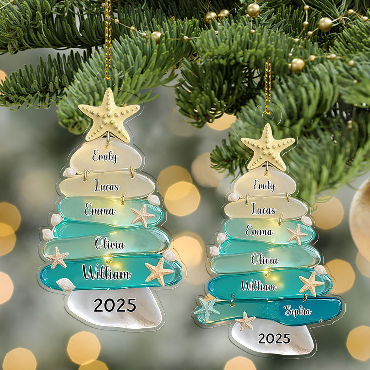 Personalized Family Sea Glass Effect 2D FLAT Acrylic Ornament | Custom Name Ocean Style Family Christmas Ornament 683472