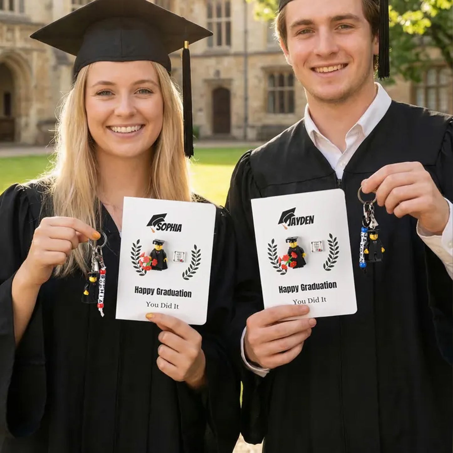 Personalized Graduate Card Keychain Set, Custom 3D Mini Figure Graduation Gift for Classmates 685030