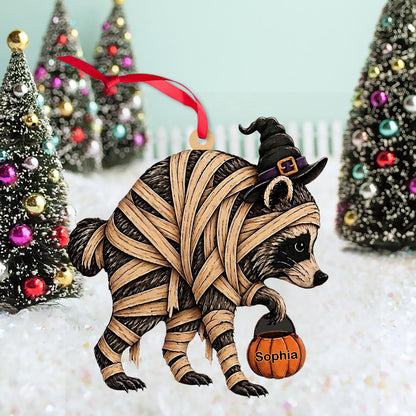 Personalized Mummy Raccoon Wooden Ornament, Funny Trick or Trash Halloween Ornament 685851