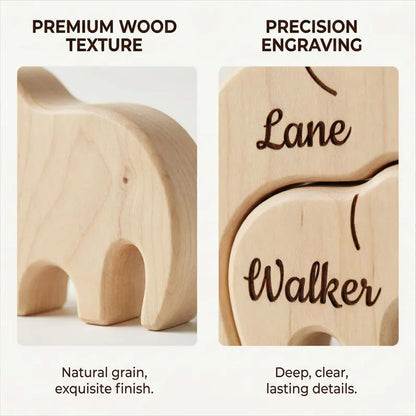 Personalized Elephant Family Wooden Puzzle, Custom Name Wood Animal Figurine, Family Keepsake Gift 684797