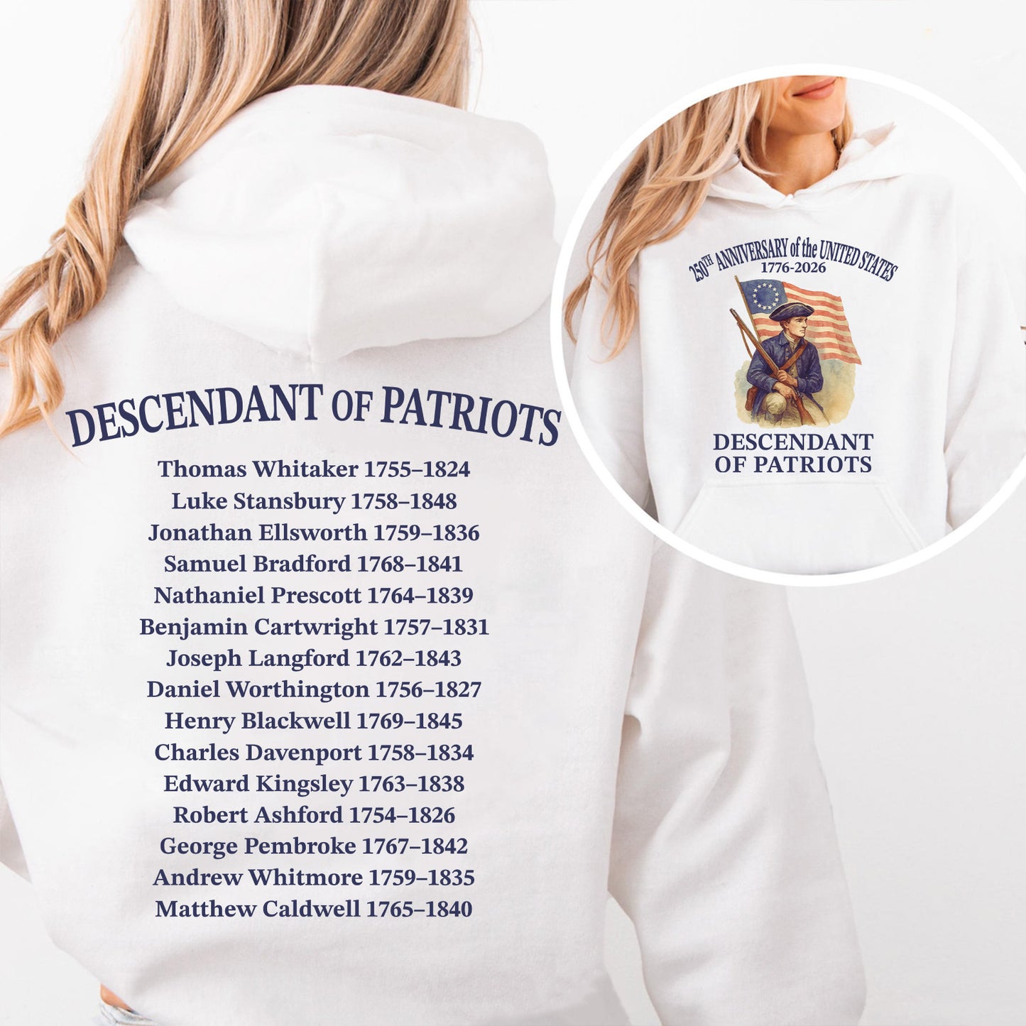 Descendant of Patriots Front & Back Shirt | Custom Name 250 Years USA Shirt | Patriotic 1776–2026 Tee 684535