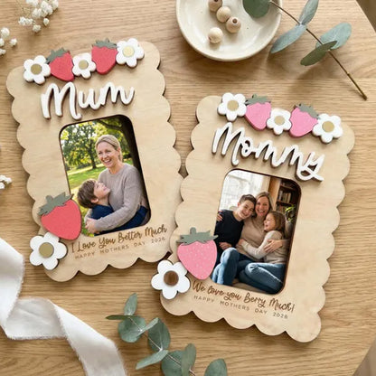Personalized Wooden Photo Magnet, Custom Mom Fridge Magnet, Strawberry Gift for Grandma, Mother’s Day Gift 684678