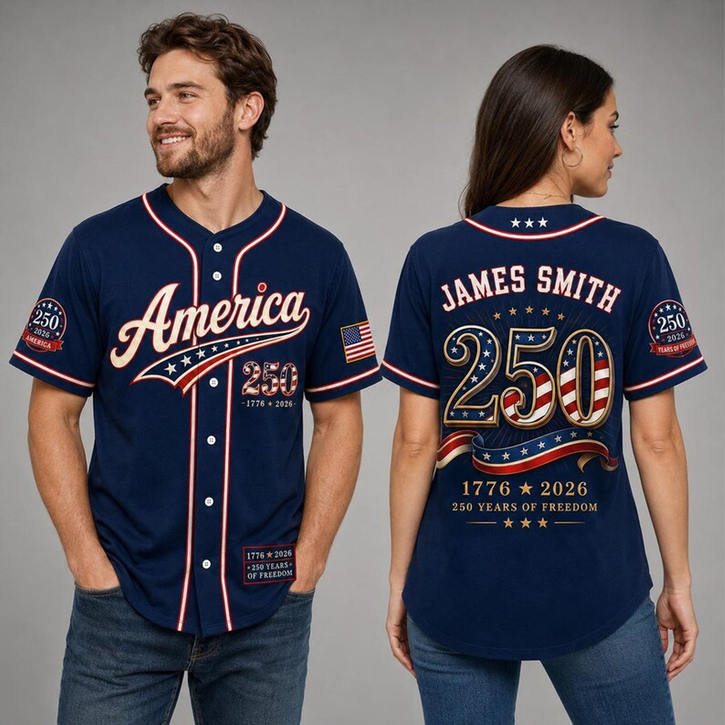 Custom 250 Years Anniversary USA Baseball Jersey, Personalized Name Patriotic Shirt, America 1776-2026 Jersey 685249 WFD