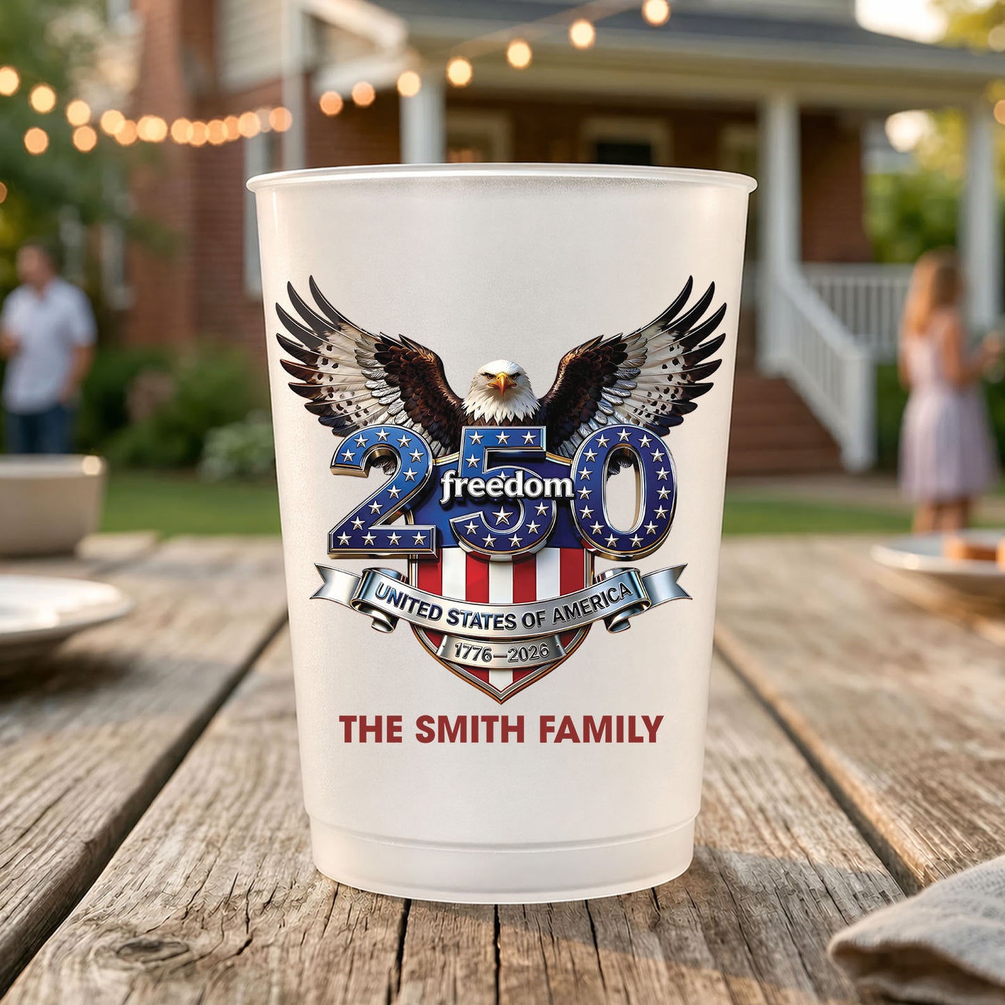 Personalized USA 250 Years Frosted Cups, Freedom Eagle 1776–2026 Party Cups, Custom Family Name Cups 684885