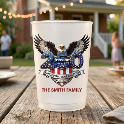 Personalized USA 250 Years Frosted Cups, Freedom Eagle 1776–2026 Party Cups, Custom Family Name Cups 684885