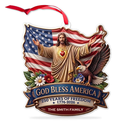 Personalized 250th Anniversary USA Acrylic Ornament, God Bless America Patriotic Christmas Decor 685881