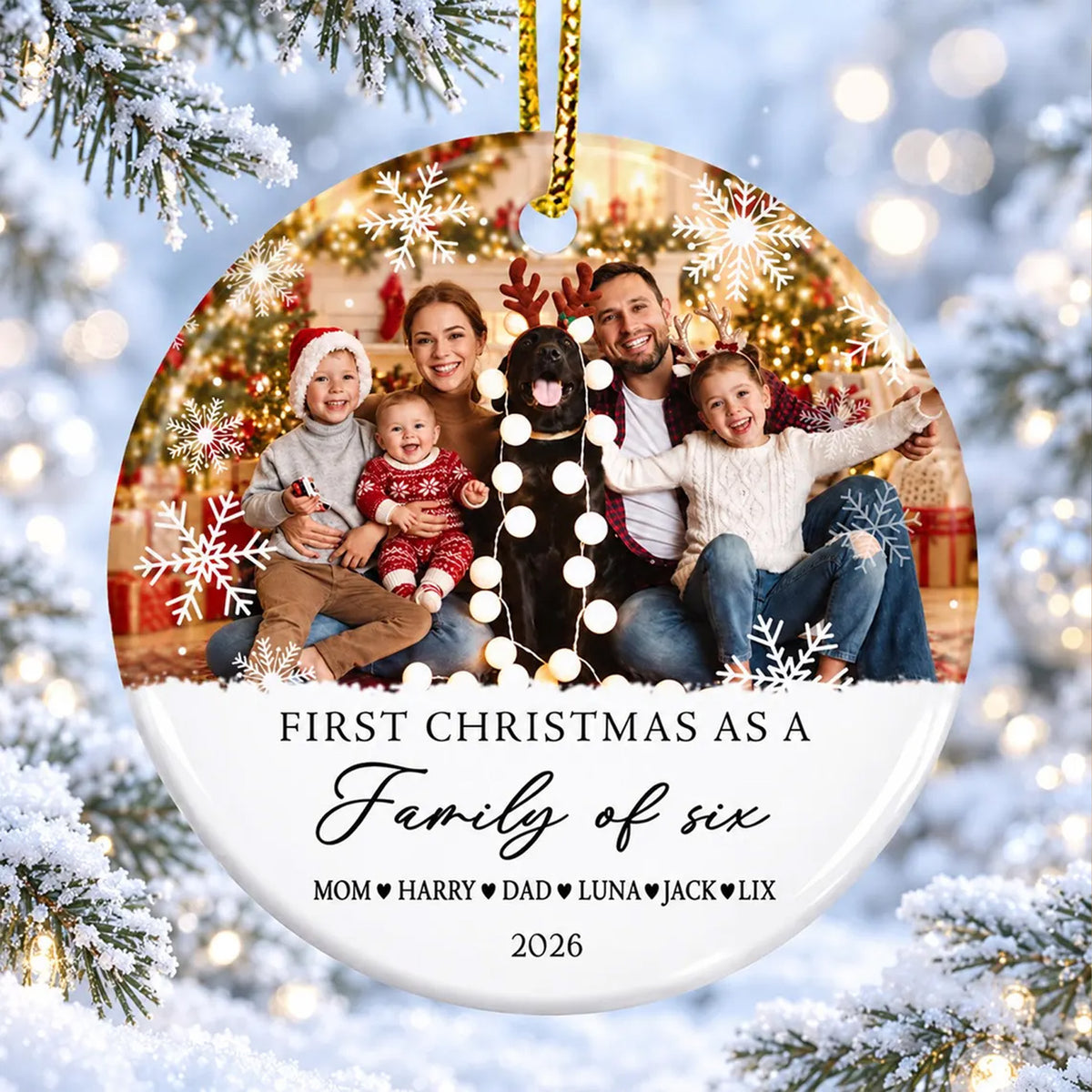 Personalized First Christmas Family Ceramic Ornament 2026, Custom Family Photo & Names Christmas Keepsake 686844 WFD