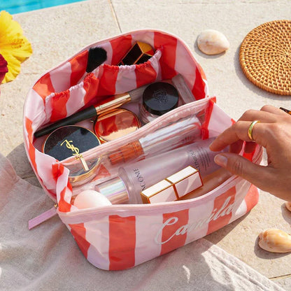 Personalized Embroidered Makeup Bag, Custom Waterproof Cosmetic Pouch, Striped Monogram Toiletry Bag Gift 684929