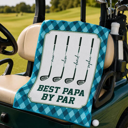 Personalized Best Dad By Par Golf Towel, Custom Kids Names Golf Gift For Dad, Father’s Day Gift 685125
