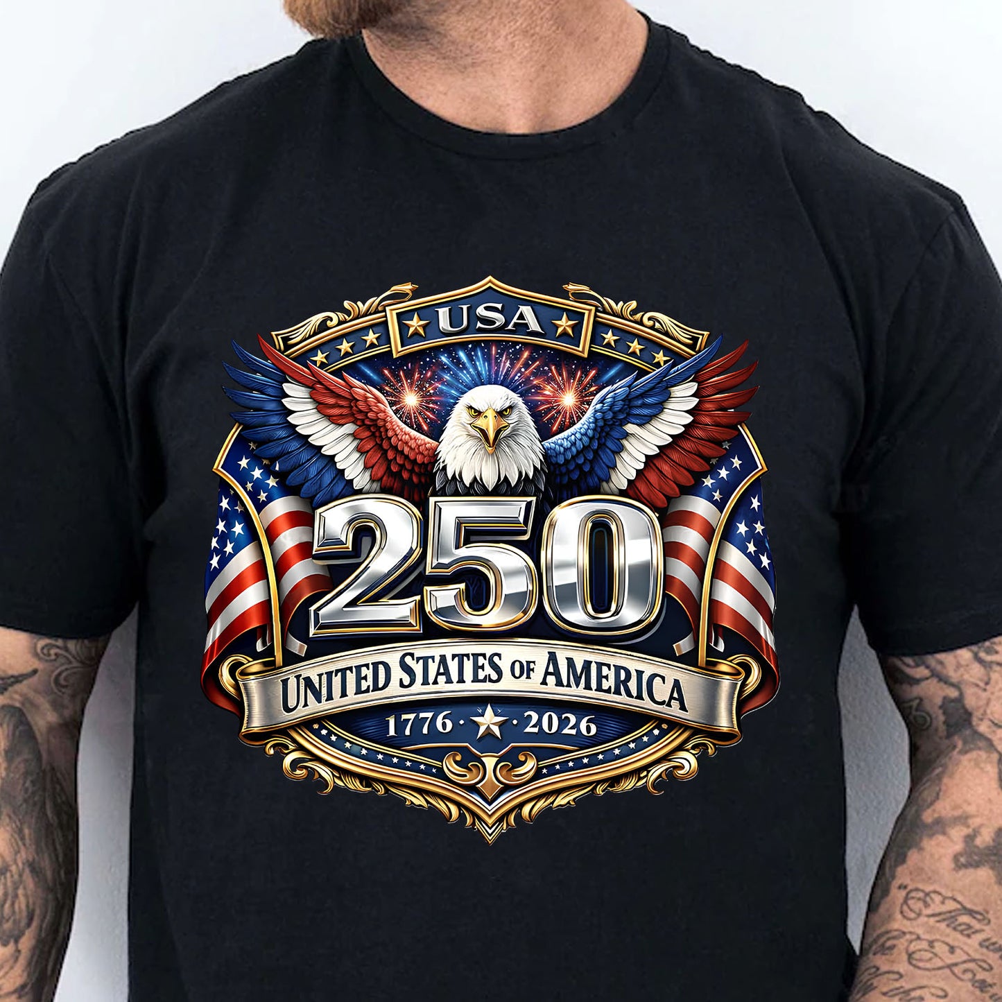 250 Years USA Dark Shirt | Patriotic Eagle US Flag 1776–2026 Tee | 4th of July T-Shirt 684457
