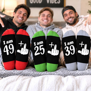 Personalized Age Socks, Funny Middle Finger Birthday Socks, Custom Age Gag Gift for Men 686434 WFD