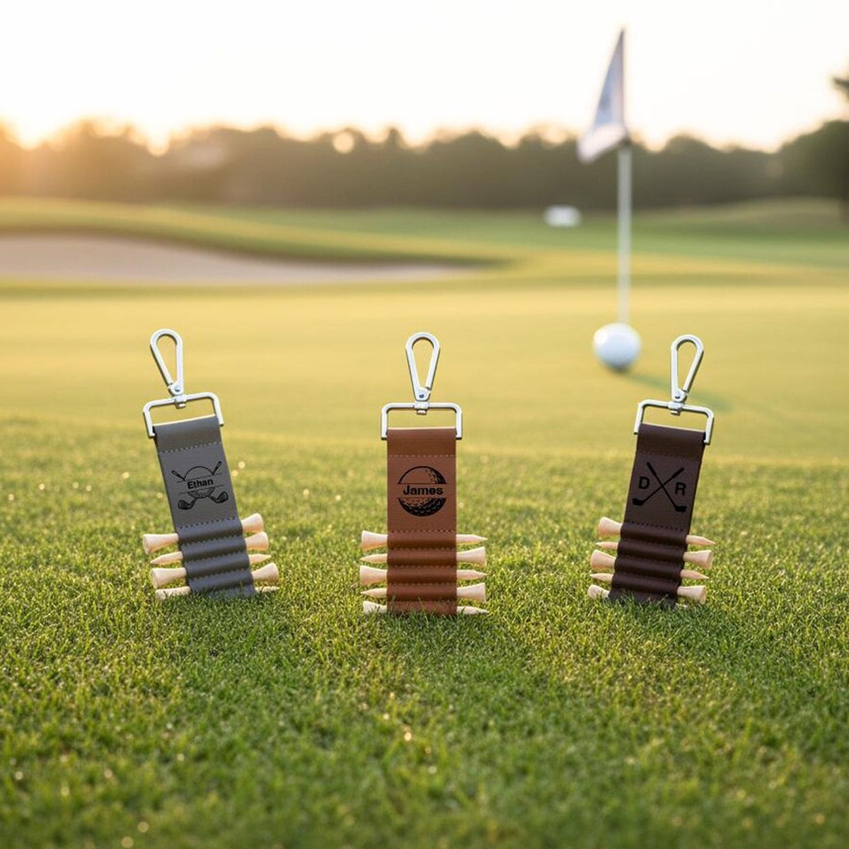 Personalized Engraved Leather Golf Bag Tag with Tee Holder, Custom Name & Monogram Gift for Golfers 686950 WFD
