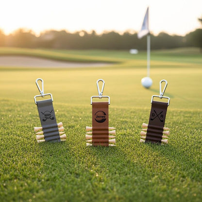 Personalized Engraved Leather Golf Bag Tag with Tee Holder, Custom Name & Monogram Gift for Golfers 686950 WFD