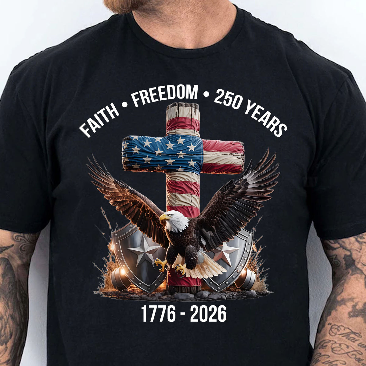 250 Years of Freedom Shirt, 1776-2026 Eagle Patriotic T-Shirt, Patriotic Christian Eagle Cross Shirt 684061