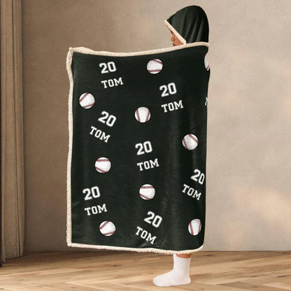 Personalized Sports Hooded Blanket, Custom Name & Number Baseball Soccer Football Kids Gift 686374 WFD