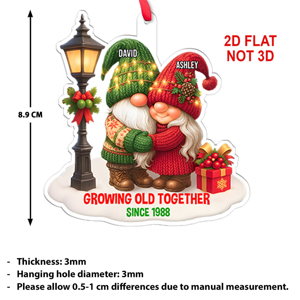 Personalized Gnome Christmas Couple Acrylic Ornament, Custom Name Growing Old Together Ornament 683262