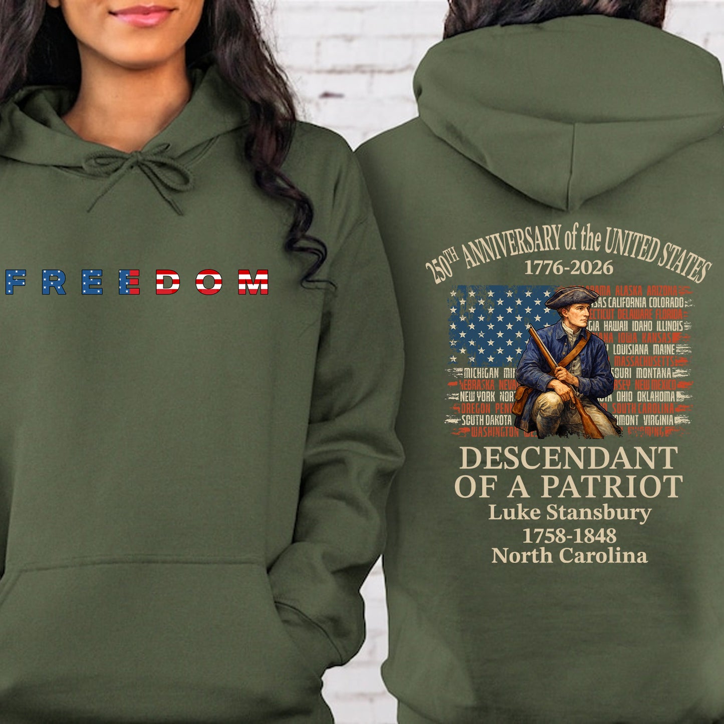 Personalized Freedom 250 Years USA Shirt | Custom Name Descendant of a Patriot Front & Back Shirt 684452