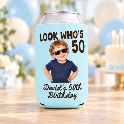 Personalized Birthday Can Cooler, Custom Photo Look Who's 30 40 50 Birthday Party Favors, Can Sleeve for Drinks 686860 WFD