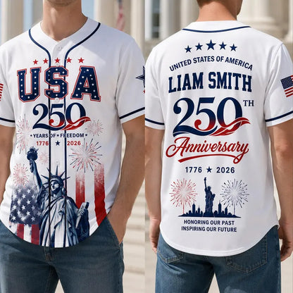 Personalized USA 250 Years Anniversary Baseball Jersey, Custom Name Patriotic 1776-2026 Shirt 685207 WFD