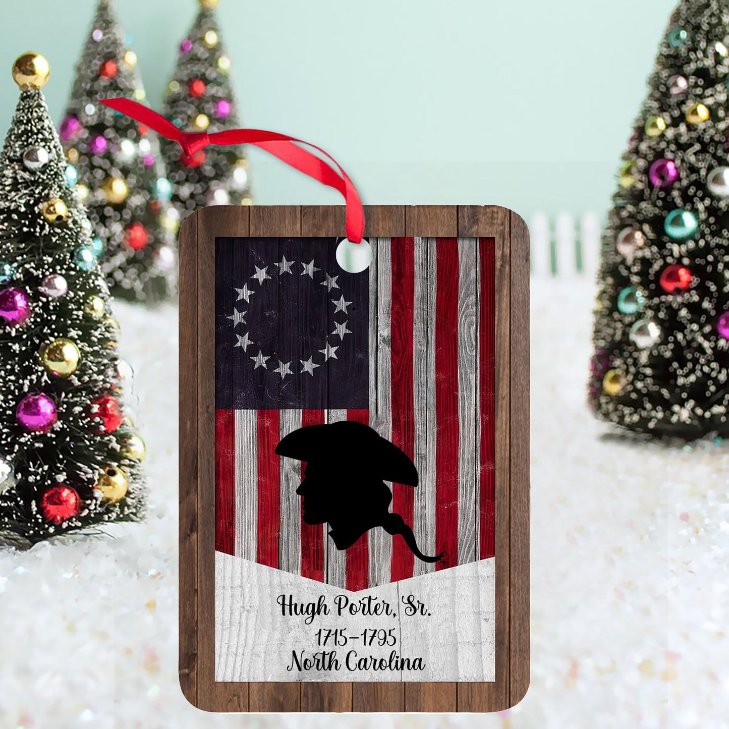 Custom Name Revolutionary Flag Wood Ornament | Personalized Patriotic Ornament 683487