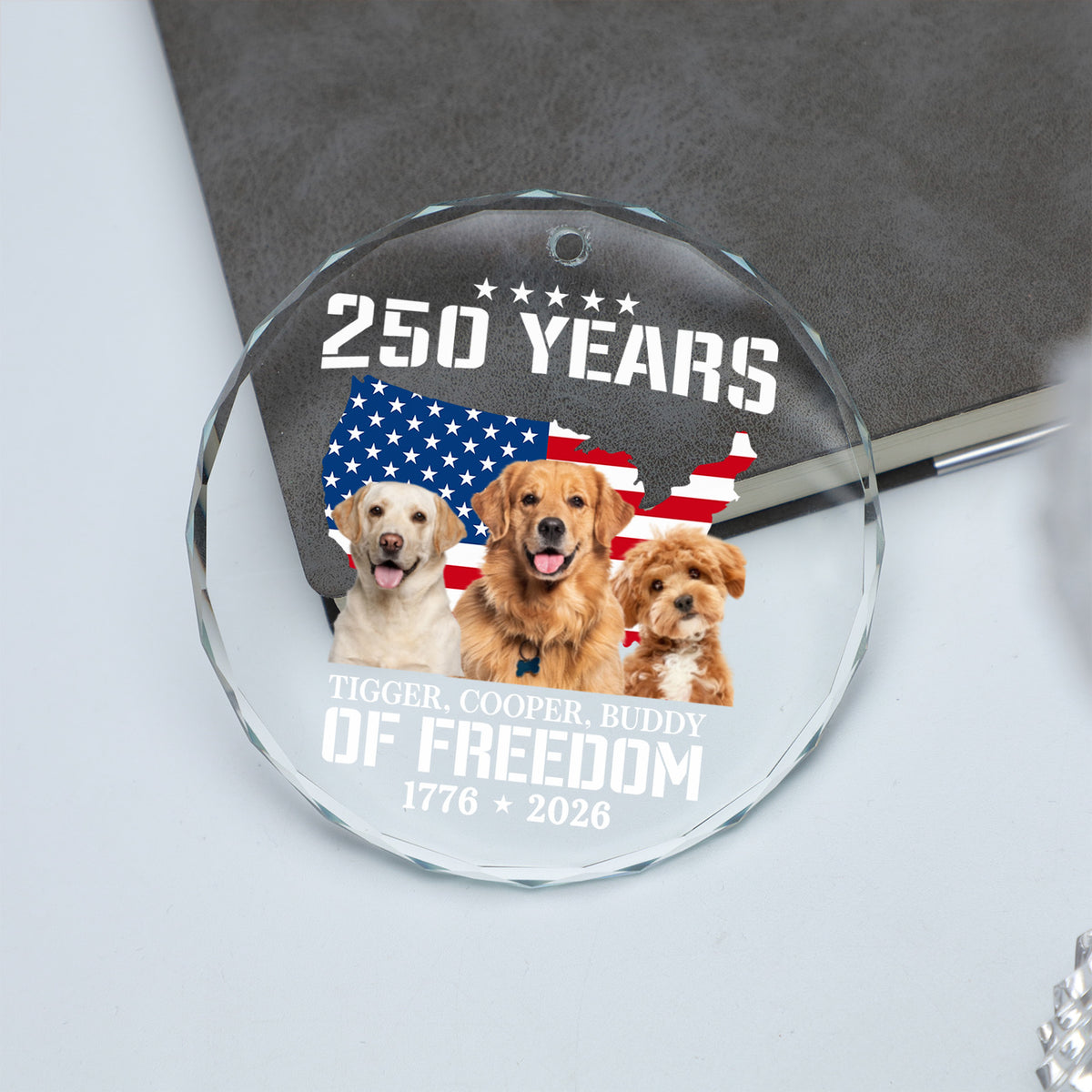 Custom Your Pet Photo Glass Ornament | 250 Years Of Freedom Ornament | Custom Dog Cat Photo Christmas Ornament 683276