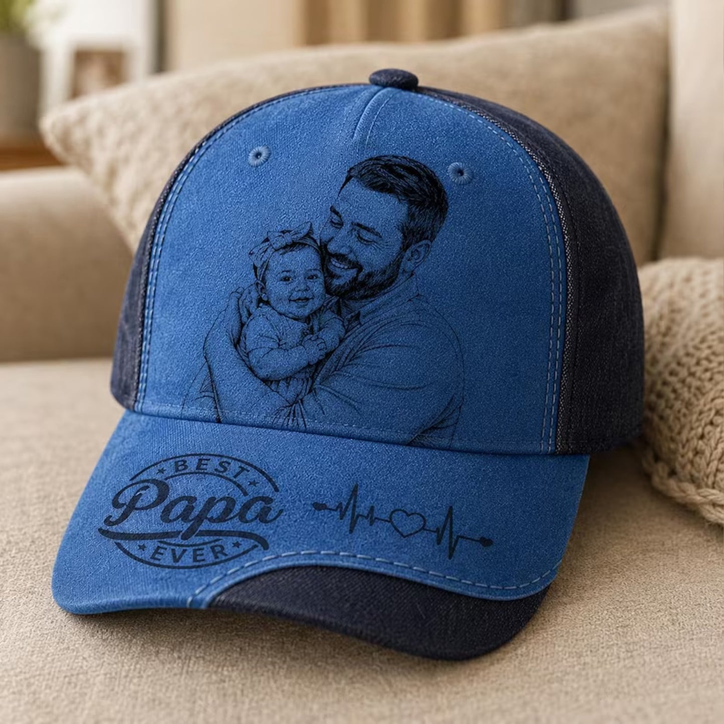 Personalized Best Dad Ever Leather Patch Hat, Custom Photo Engraved Baseball Cap, Father's Day Gift 685153