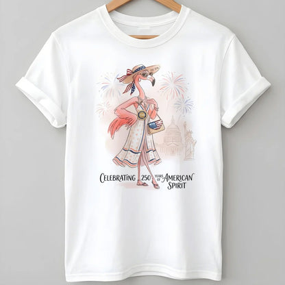 250 Years of American Spirit Flamingo Shirt, Patriotic 4th of July Independence Day Tee, USA Celebration T-Shirt 685212