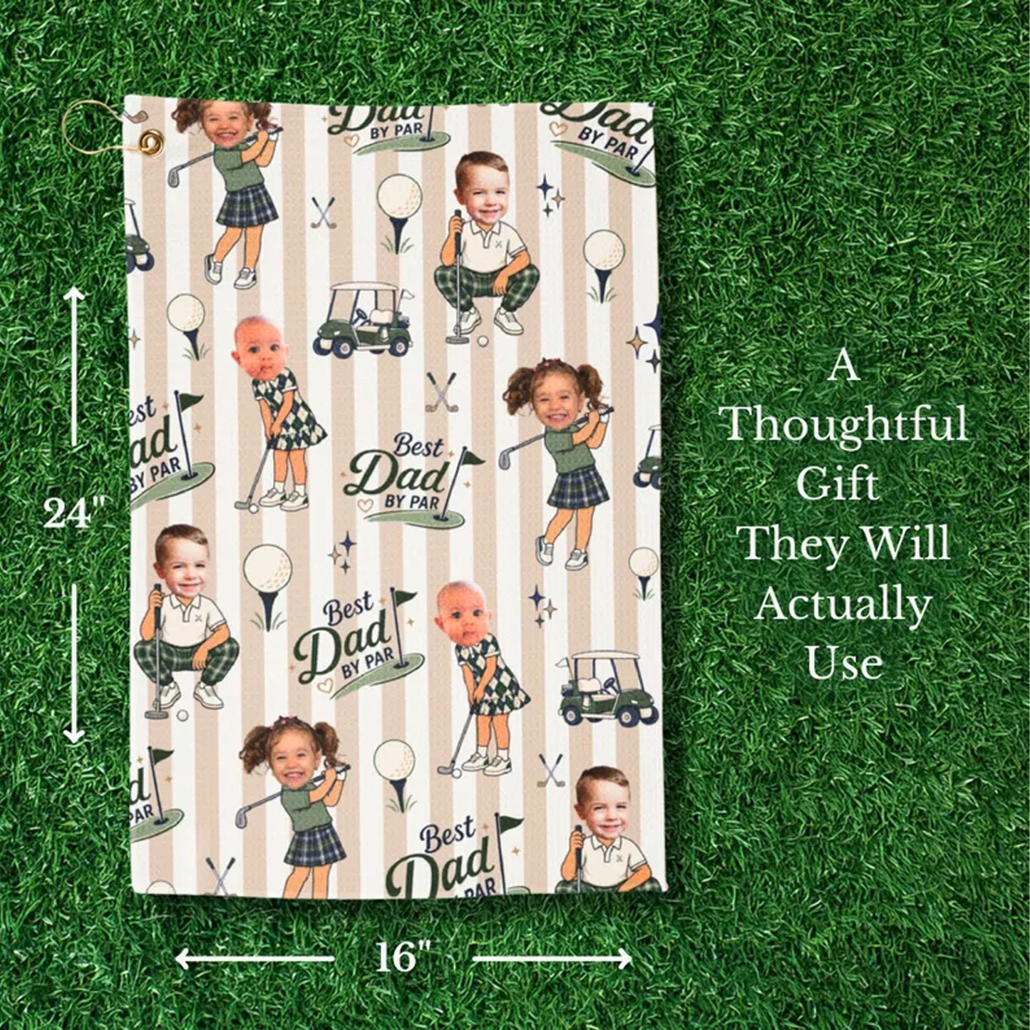 Personalized Kids Photo Golf Towel, Custom Dad Golf Gift From Kids, Father’s Day Golf Keepsake 685105