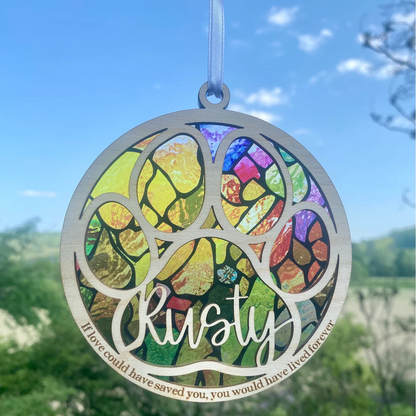 Personalized Rainbow Bridge Pet Suncatcher, Custom Name Dog Cat Memorial Paw Suncatcher Gift 685456 WFD