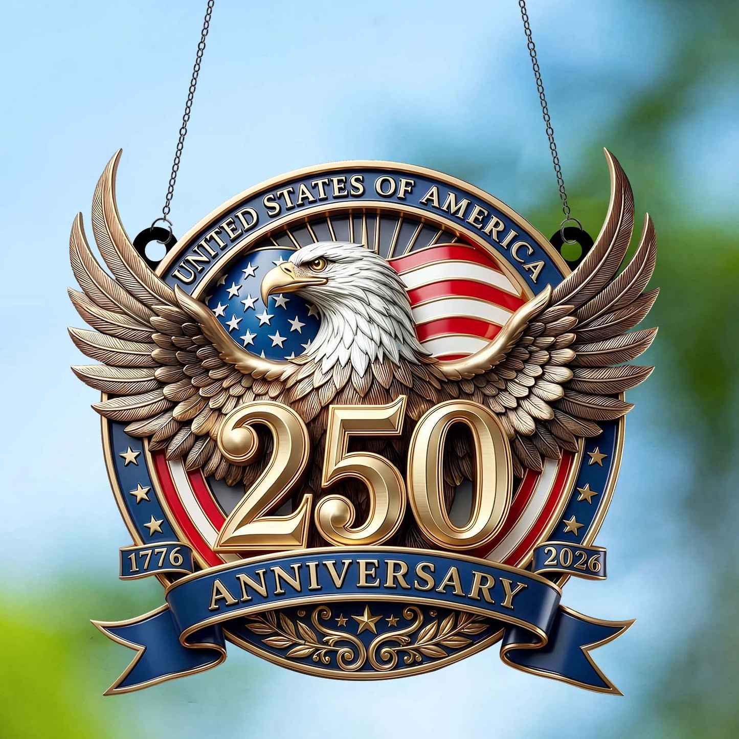USA 250 Years Suncatcher Ornament | Patriotic Eagle 1776–2026 Suncatcher | 4th of July Suncatcher 684349