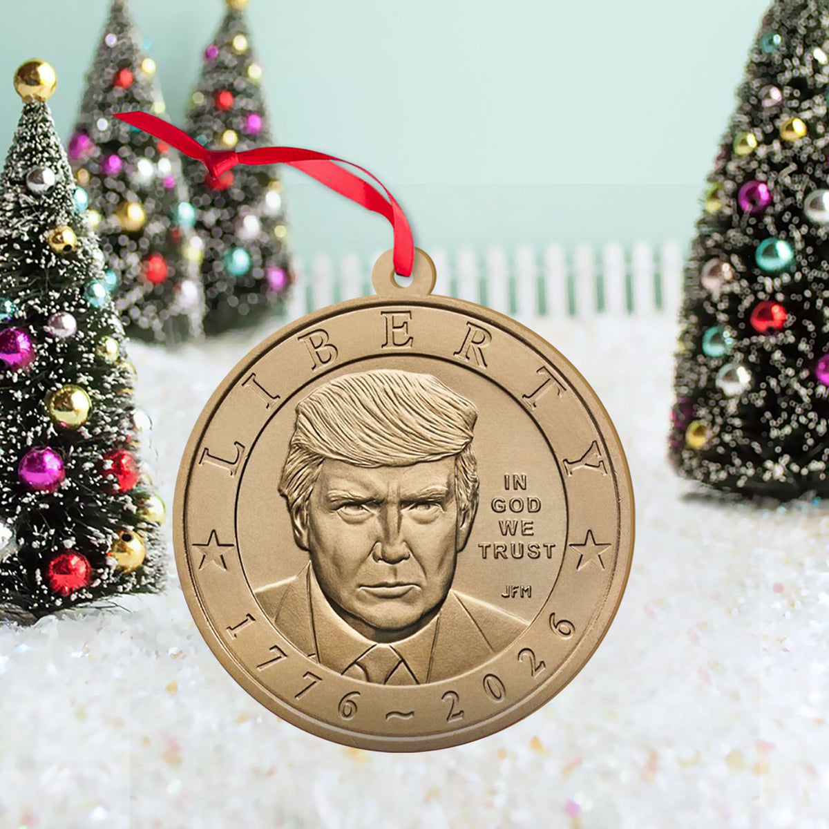 Donald Trump 2-Sided Wooden Ornament, USA 250th Anniversary Christmas Ornament 686132