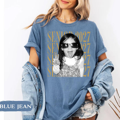 Personalized Photo Senior 2027 Comfort Colors Shirt, Custom Class of 2027 Graduation Tee, Retro Graduate Gift 685636