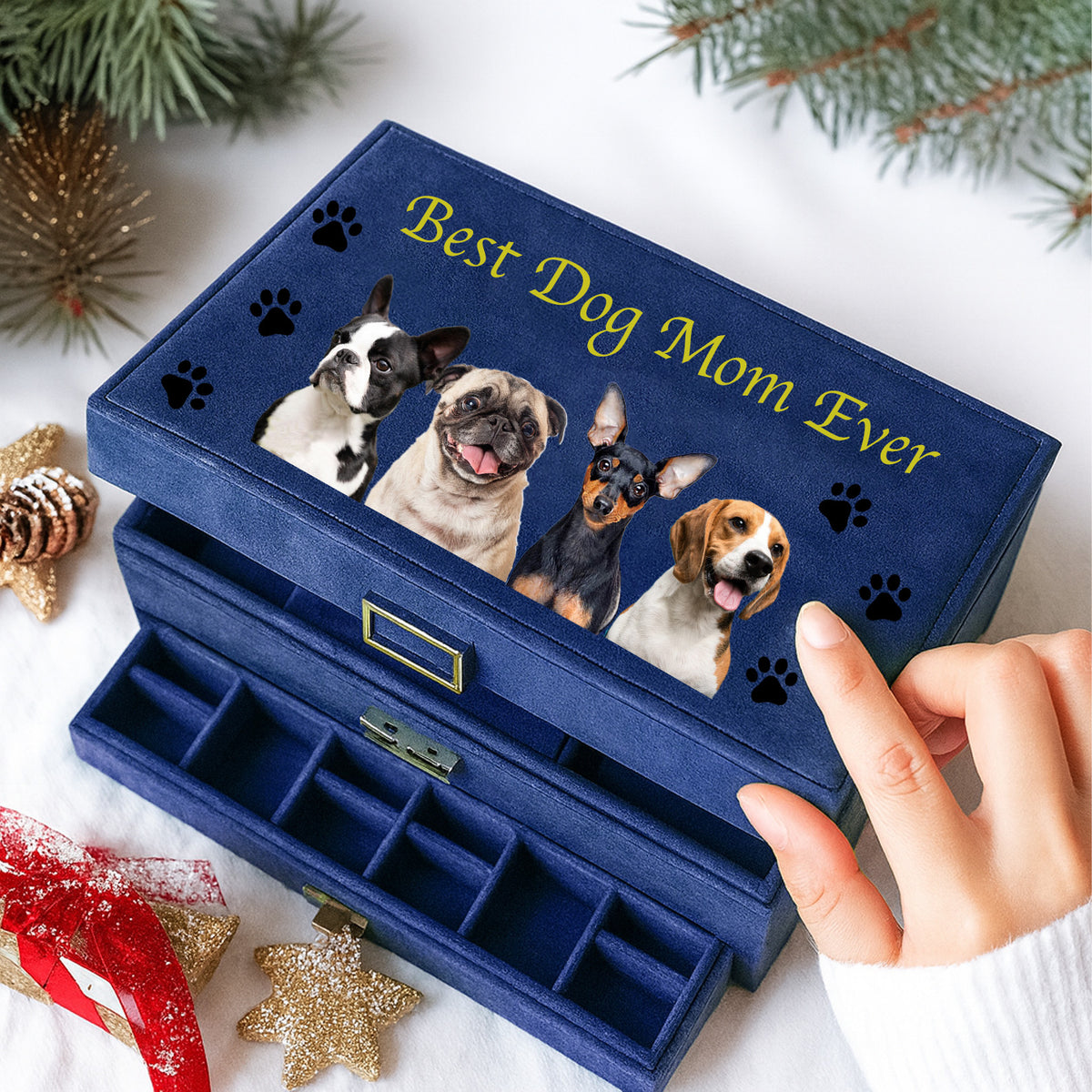 Custom Dog Photo Large Jewelry Box, Personalized Jewelry Storage Organizer for Women, Gift for Dog Mom 683870