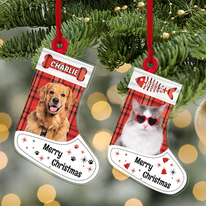 Christmas Dog Cat Photo Acrylic Ornament | Personalized Custom Name Pet Photo Ornament 683616