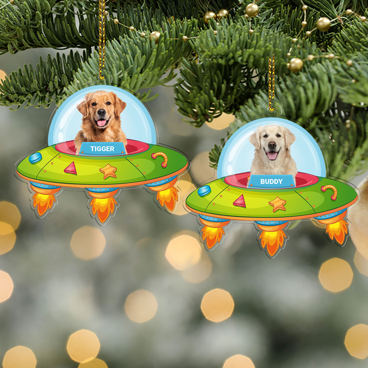 Personalized Dog Photo UFO Rocket Acrylic Ornament | Custom Dog Cat Christmas Ornament 683505