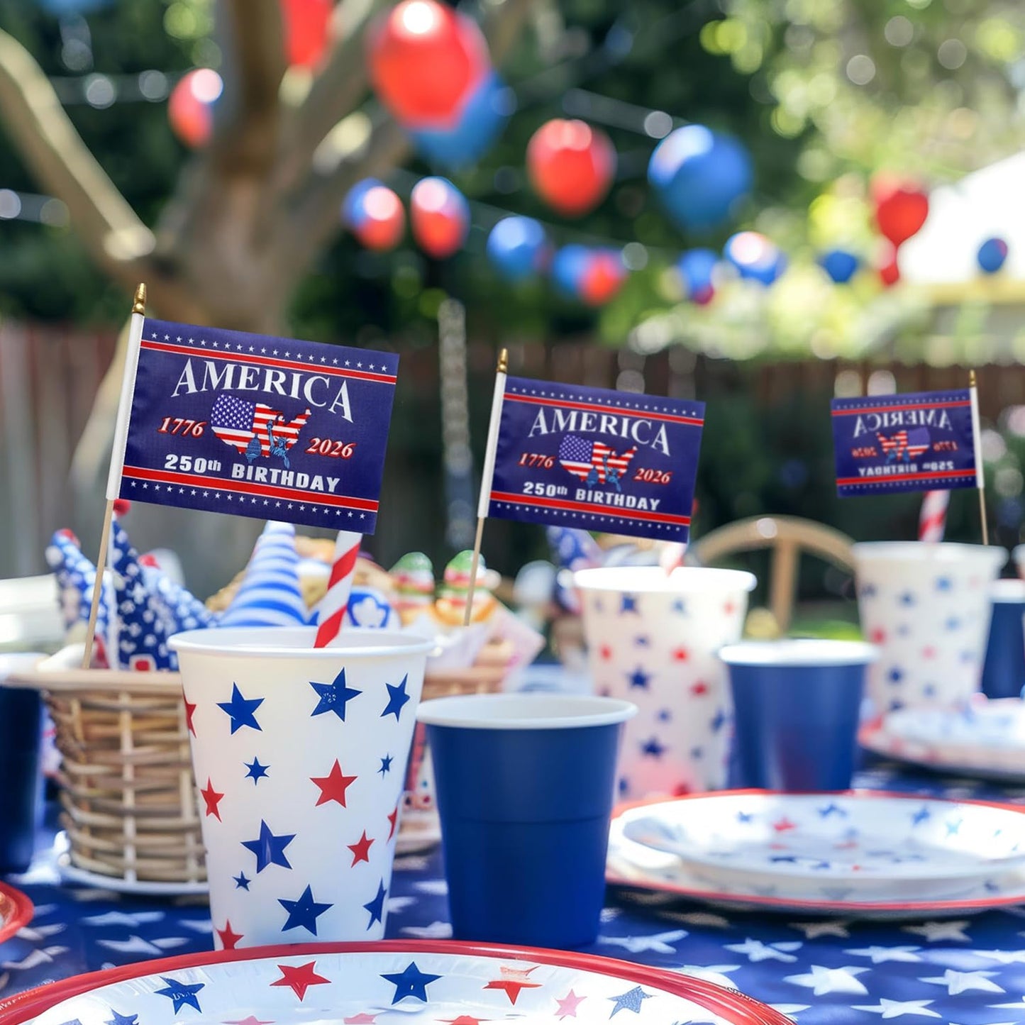 250 Years Anniversary USA Handheld Flags, Patriotic 4th of July Small Flags on Stick Party Decorations 685130