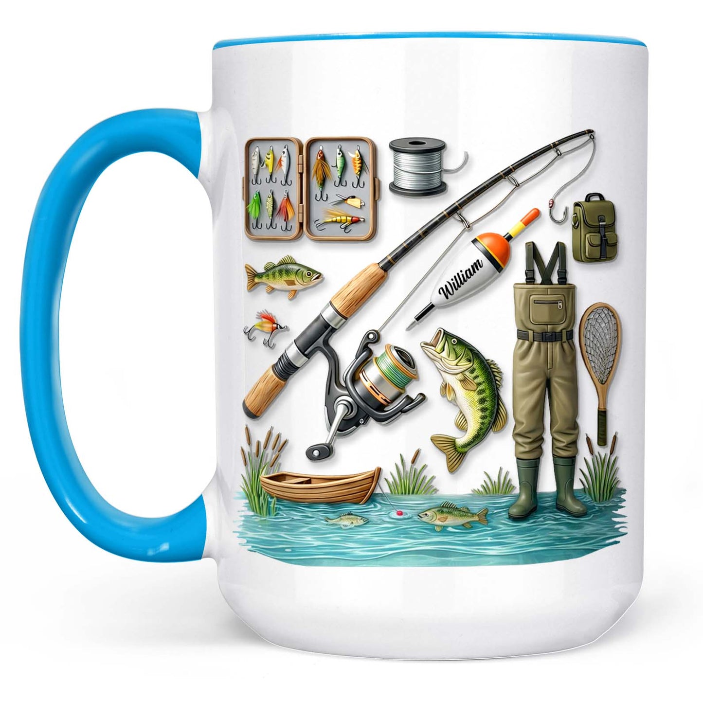 Custom Name Fishing Mug | Fishing Lures White Mug Accent Mug | Father’s Day Gift for Dad, Fisherman 684253