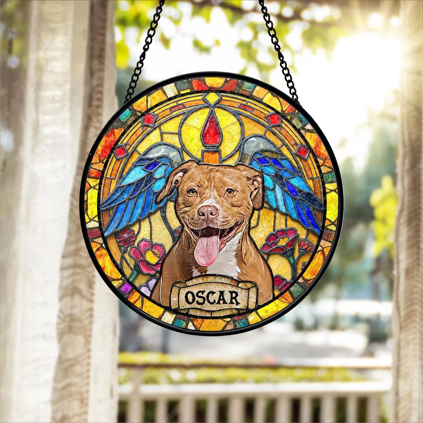 Personalized Dog Portrait Stained Glass Suncatcher, Custom Pet Memorial Suncatcher, Gift for Dog Lovers 685466 WFD