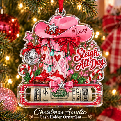 Personalized Dolly Parton Cowgirl Acrylic Money Holder Ornament, Custom Pink Western Christmas Ornament 686306 WFD
