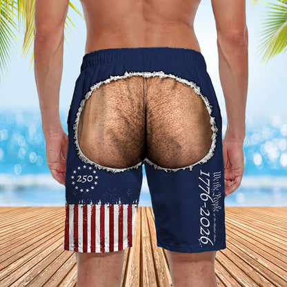 Funny Fake Butt 250 Years We The People Beach Shorts, Patriotic USA Flag Swim Trunks 685633