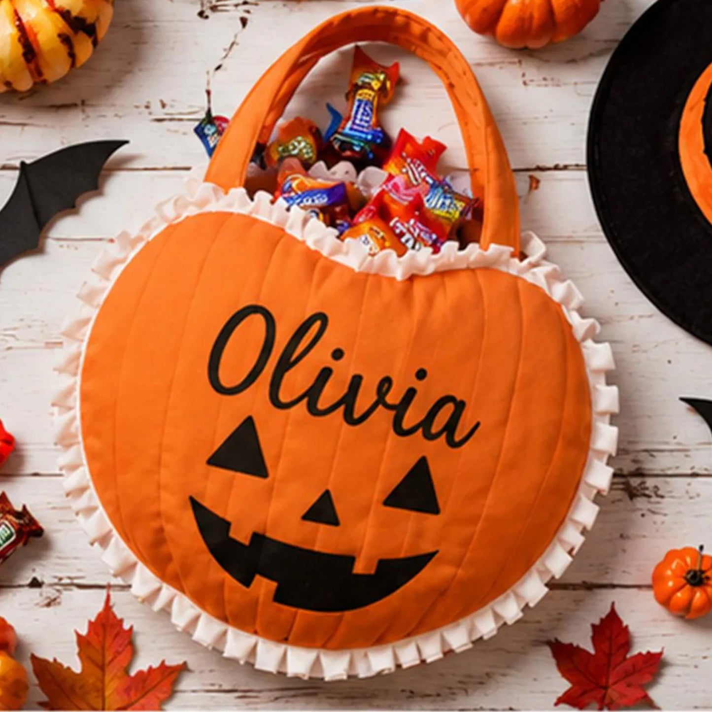 Personalized Pumpkin Trick or Treat Bag, Custom Halloween Candy Bag, Halloween Pumpkin Tote 685826 WFD